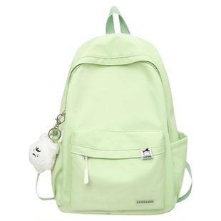 书包初中女生高颜值小众双肩包绿色简约轻便高中生学院风防水背包