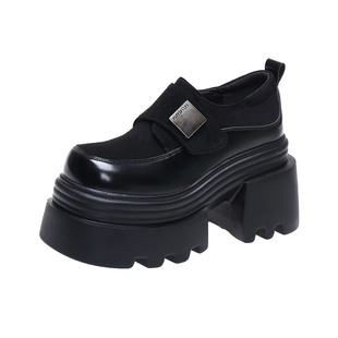 2025秋新款10cm内增高女鞋厚底高跟松糕小皮鞋百搭显瘦乐福鞋单鞋