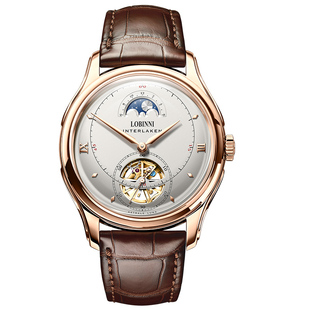 罗宾尼品牌机械表男表皮带商务正品手表男镂空全自动名表陀飞轮