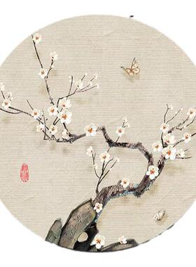 新中式圆形客厅背景墙装饰画梅花餐厅挂画入户玄关茶室壁画中国风