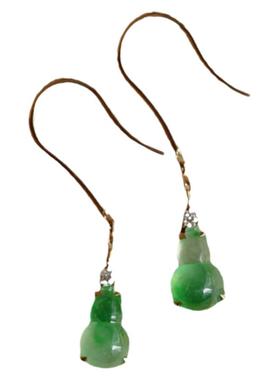 民族风阳绿玉髓葫芦冰透耳坠镀金