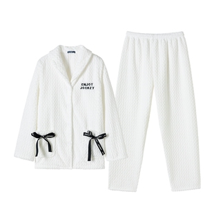 Jockey法兰绒长袖女士家居服套装加绒保暖宽松睡衣秋冬套装