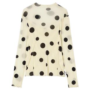 奥莱专柜品牌撤柜正品 QR春装2026新款 拼色波点上衣打底针织衫女