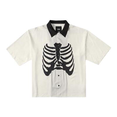 Vans范斯x亚洲艺术家 男女情侣翻领T恤 黑色骨架印花VN000JHHFS8
