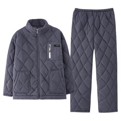 秋冬款纯棉夹棉睡衣猫人男士