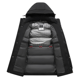 鸭鸭新款高档鹅绒羽绒服男中长款加厚保暖中老年爸爸冬季防寒外套