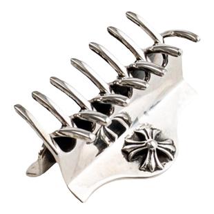 一休老银匠手工制作 925纯银 十字花发卡 纯银发夹潮流朋克风格