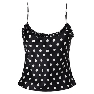 RealisationPar 黑色波点真丝荷叶边斜裁吊带上衣 The Evie