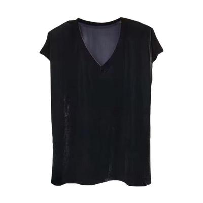 金丝绒V领垫肩无袖上衣女秋款