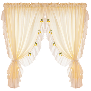 奶油风法式蕾丝纱帘洛可可儿童房公主卧室窗帘免打孔短款半帘门帘