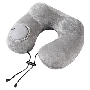 按压充气u型枕头便携折叠u形护颈脖枕长途旅行坐高铁飞机睡觉神器