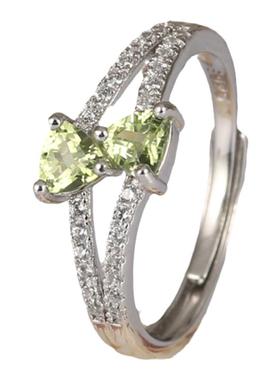 橄榄石戒指女纯银清新心形手饰