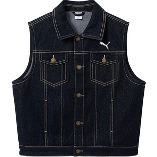 PUMA彪马童装26春季新款儿童男女童牛仔马甲时尚翻领背心背心外套