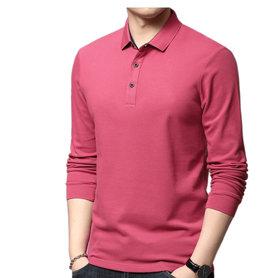 净色百搭休闲长袖翻领POLO衫男
