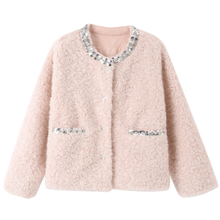 女童小香风外套秋冬夹棉加厚2025新款秋季女孩大童洋气穿搭毛毛衣