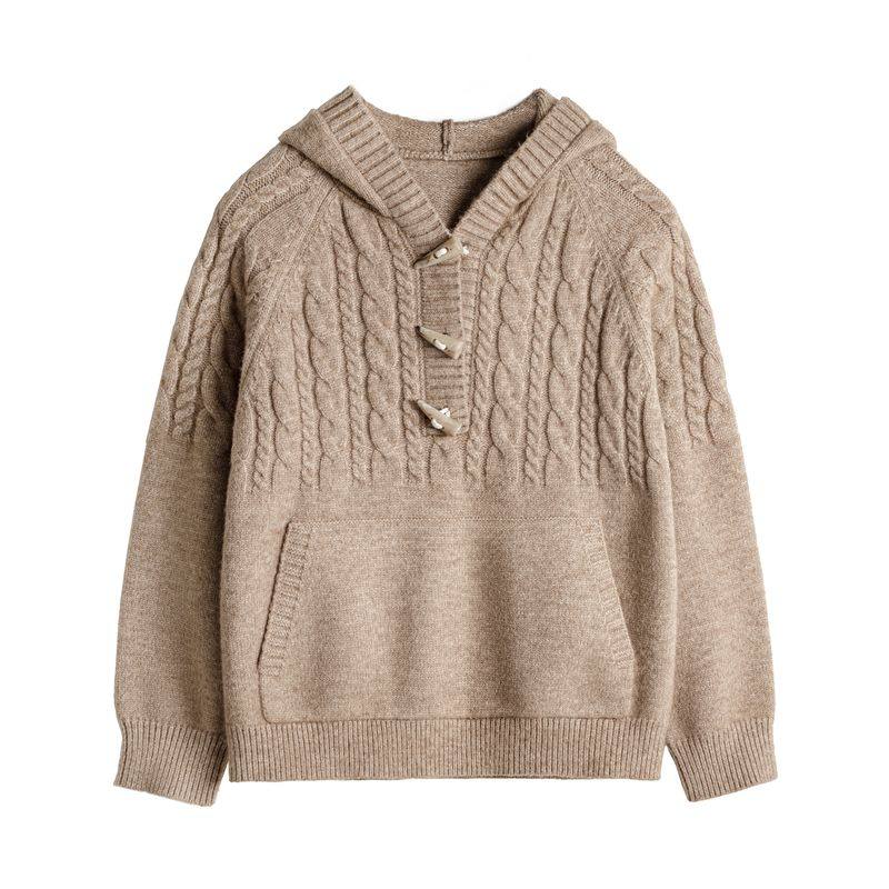马登美高灰色半开领宽松加厚保暖套头连带帽针织毛衣卫衣外穿女秋
