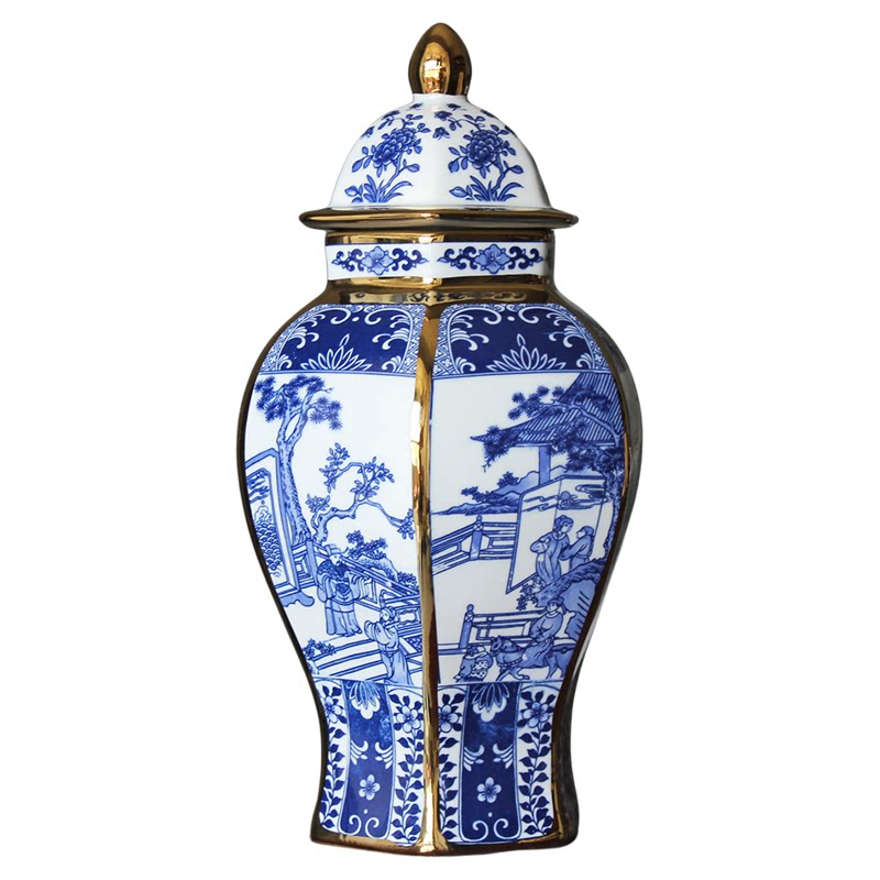 景德镇陶瓷器青花瓷将军罐