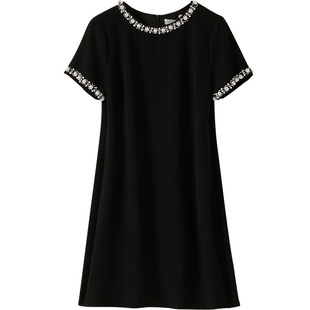 木木娜娜轻奢气质小黑裙 重工钉珠A字显瘦连衣裙2026夏季新款女装