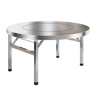 加厚304不锈钢内置转盘折叠桌大圆桌带转盘家用酒席饭店火锅桌