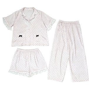 【芭蕾猫】2026新款女夏季冰丝蕾丝短袖睡衣套装性感可外穿家居服