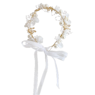 儿童发饰公主裙头花女童宝宝古风花环皇冠小女孩珍珠发箍花童头饰