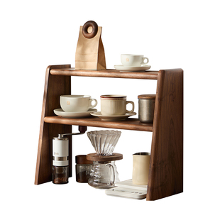 黑胡桃木桌面置物架茶具咖啡杯子手冲壶实木收纳架小型博古架木质