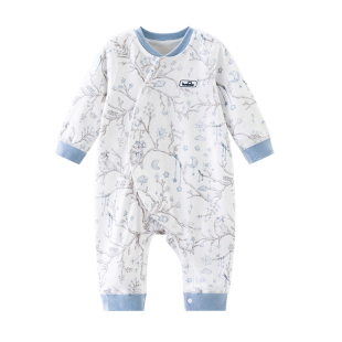 欢喜小熊宝宝春秋连体衣新生儿纯棉衣服抗菌婴儿春季无骨哈衣爬服