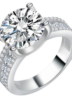 莫桑石戒指银镀白金牛头豪镶钻戒