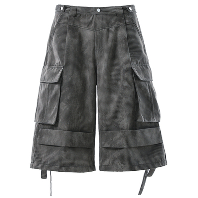 中腰美式七分裤机能飘带工装裤潮