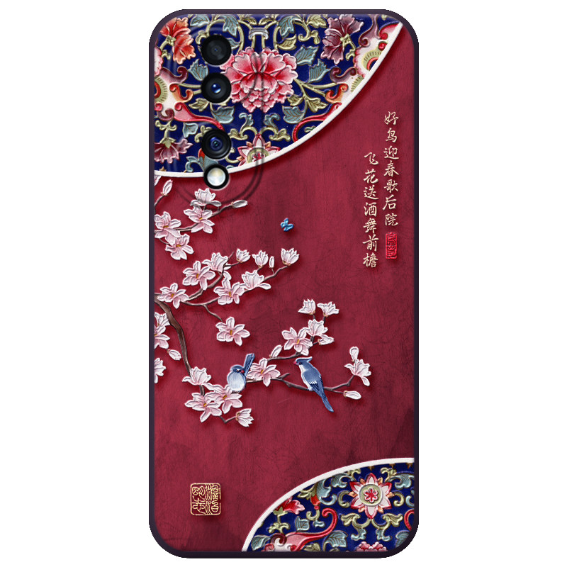 适用荣耀立体浮雕国风花鸟手机壳