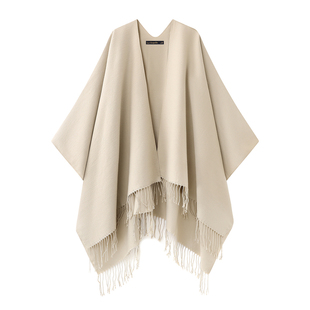 拉夏贝尔/La Chapelle秋冬新款纯色外搭高级感流苏旅游风时尚披风