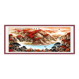 鸿运当头红日升国画客厅装饰画沙发背景墙山水画办公室画靠山挂画