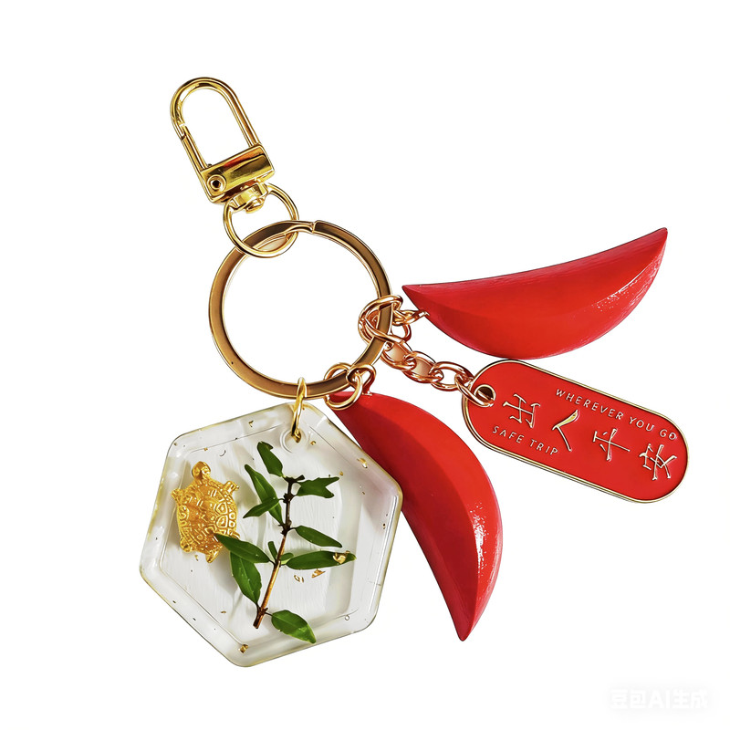 潮汕红花仙草挂件老爷保号平安特色招财石榴花圣杯电动车钥匙扣