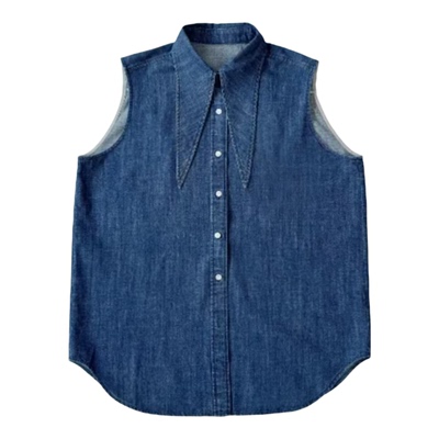 竹节牛仔系带背心无袖衬衣