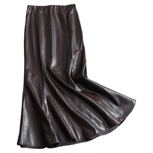 纯色高腰显瘦鱼尾裙遮肉包臀裙2025秋季新款长裙皮裙女半身裙V991