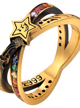 恒潮珠宝星芒戒指足金999原创设计潮牌黑金