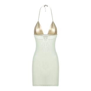 热海异域老钱千金 CSFC极简拼接网纱烫金比基尼套装