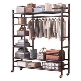 落地卧室衣帽架家用简易挂衣架带轮阳台晾衣服架子客厅多层置物架