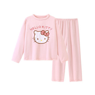 kt猫女童法兰绒睡衣秋冬薄款珊瑚绒2025新款可爱风儿童家居服套装