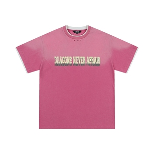 【明星同款】DNA假两件短袖25年夏纯棉水洗做旧宽松圆领打底衫