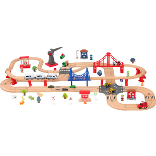 仿真大号吊车工程车玩具男孩儿童宝宝手推车起重机木质惯性轨道车