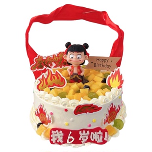 哪吒闹海生日蛋糕装饰摆件魔童三太子插件风火轮生日甜品台儿童