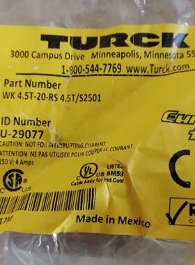 议价全新TURCK5针预制电缆WK 4.5T-20-RS 4.5T/S2501  tc