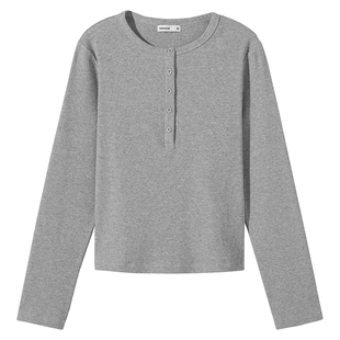 热风女士长袖T恤上衣2026年春季新款美式亨利衫长袖内搭打底衫