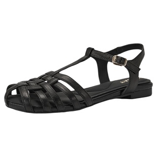 星期六2026新款镂空编织罗马凉鞋女包头平底不累脚丁字带休闲凉鞋