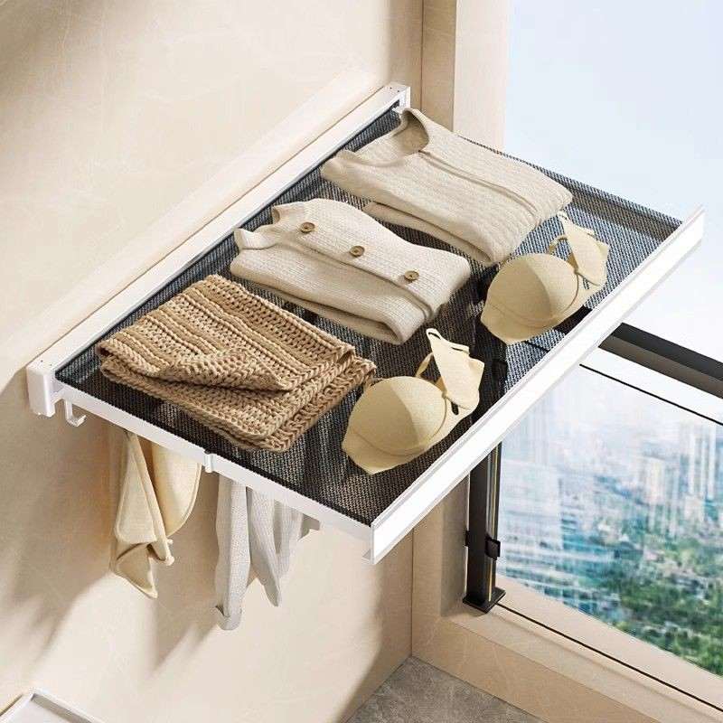 晾衣网阳台神器晒衣篮免打孔羊毛衫平铺网兜伸缩隐形凉袜子晾晒架