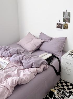 ins混搭四件套床上用品纯棉全棉床单被套单人学生宿舍三件套床笠4