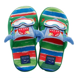 儿童拖鞋男童四季防滑布艺透气室内家居卡通鲨鱼足弓支撑硬底拖鞋