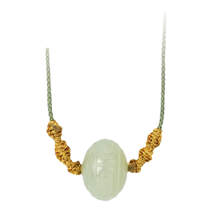 老庙黄金和田玉福气绵延回纹挂坠配颈绳项链细腻温润如斯美玉正品