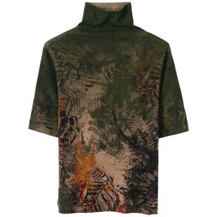 水溶羊毛印花针织衫女薄款春季女装羊毛衫堆堆领打底衫女套头毛衣